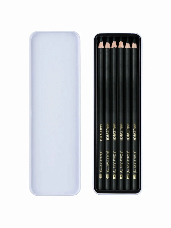 Набор угольных карандашей Малевичъ "Graf'Art PRO", 6 шт, мет. коробка 606x758